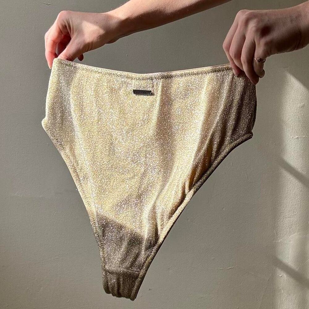 Triangl Swimwear High Waisted Kate Bikini Bottoms Gold Sparkle XL